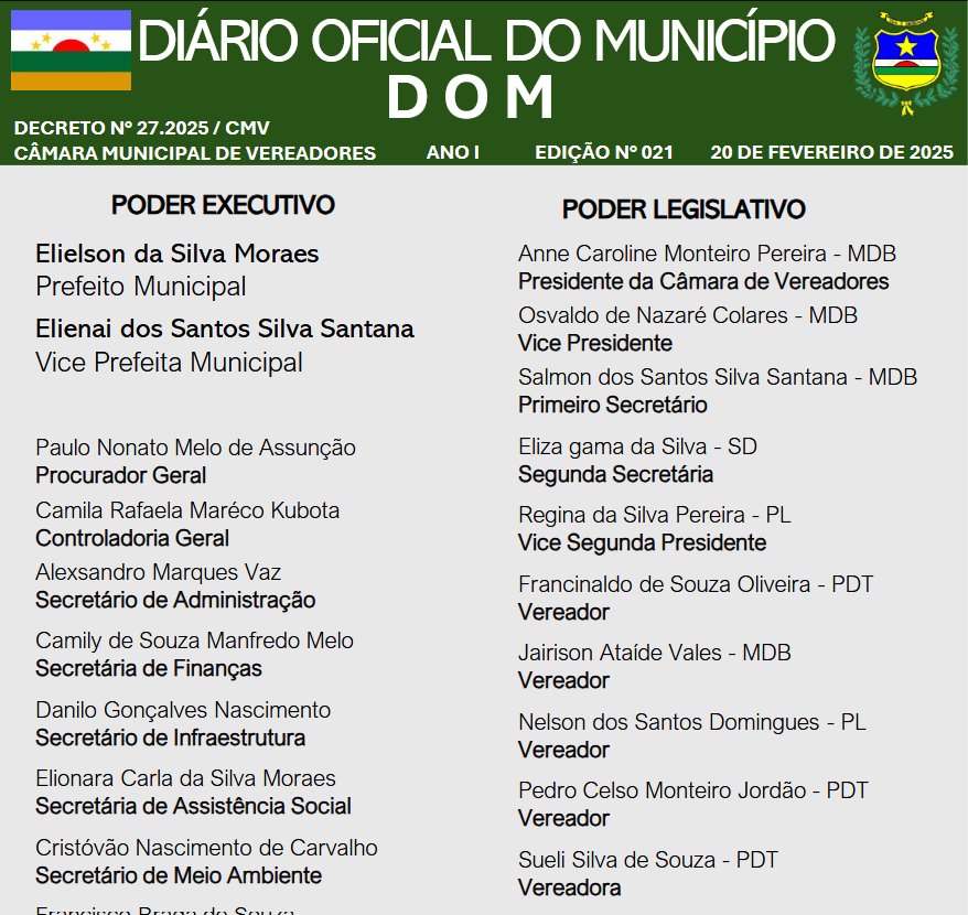 DIÁRIO OFICIAL - EDIÇÃO 21 - 20 DE FEVEREIRO DE 2025